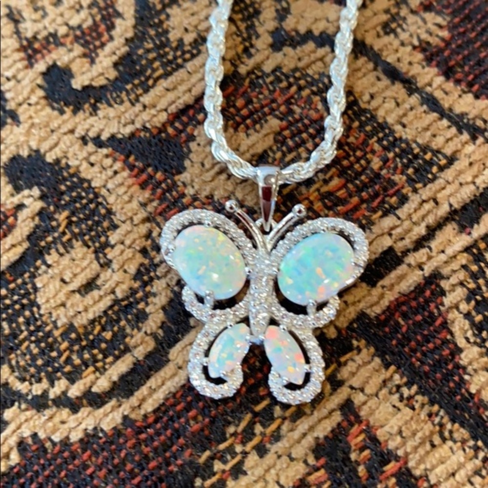 New sterling silver Opal Butterfly Pendant